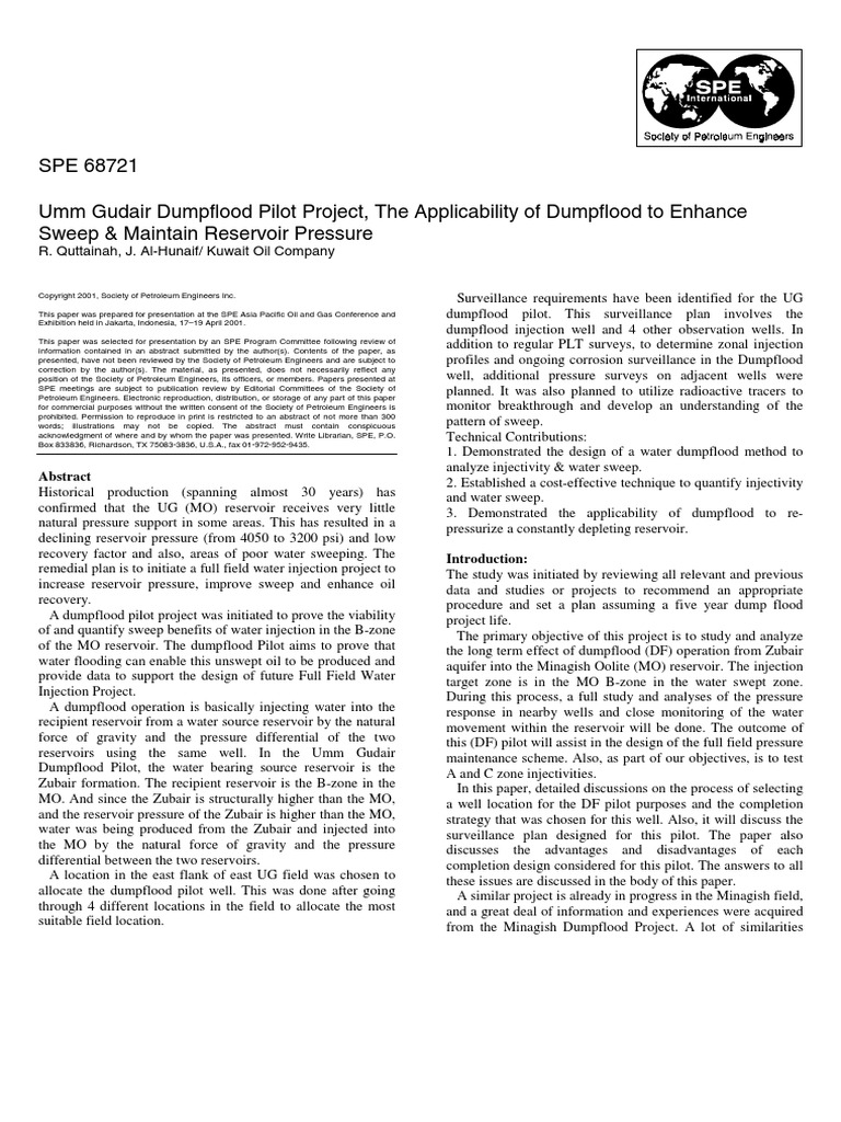 SPE 68721 Umm Gudair Dumpflood Pilot Project, The Applicability of ...