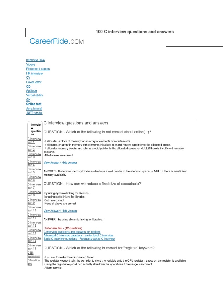 100 C Interview Questions and Answers | Download Free PDF | C ...