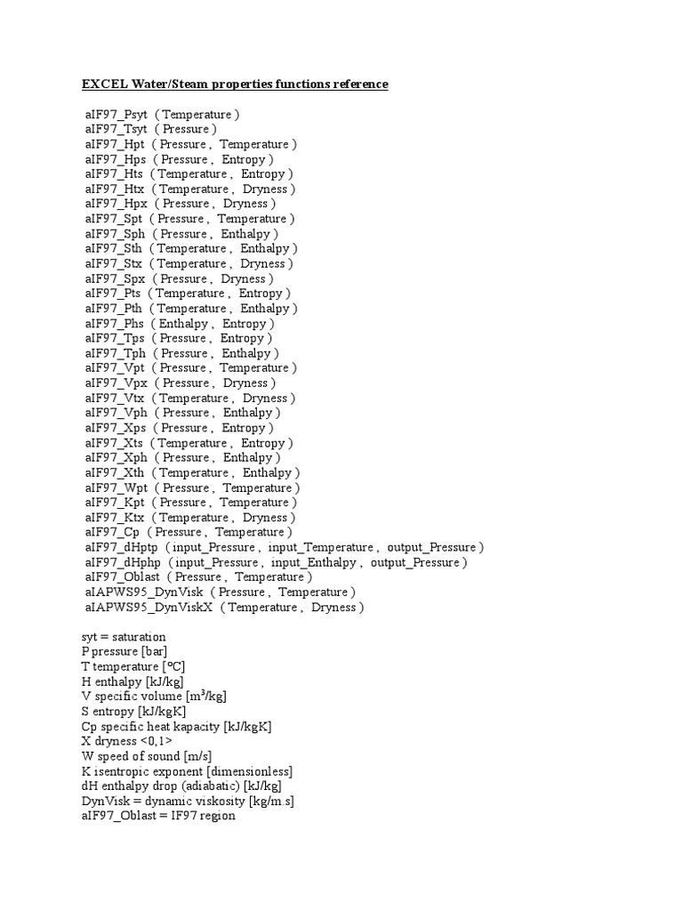 IAPWS IF97 Excel Functions Guide | PDF | Teaching Methods & Materials