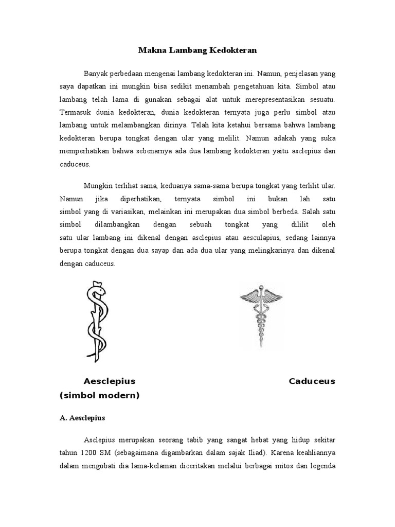 Makna Lambang Kedokteran Aesclepius Caduceus (simbol modern)