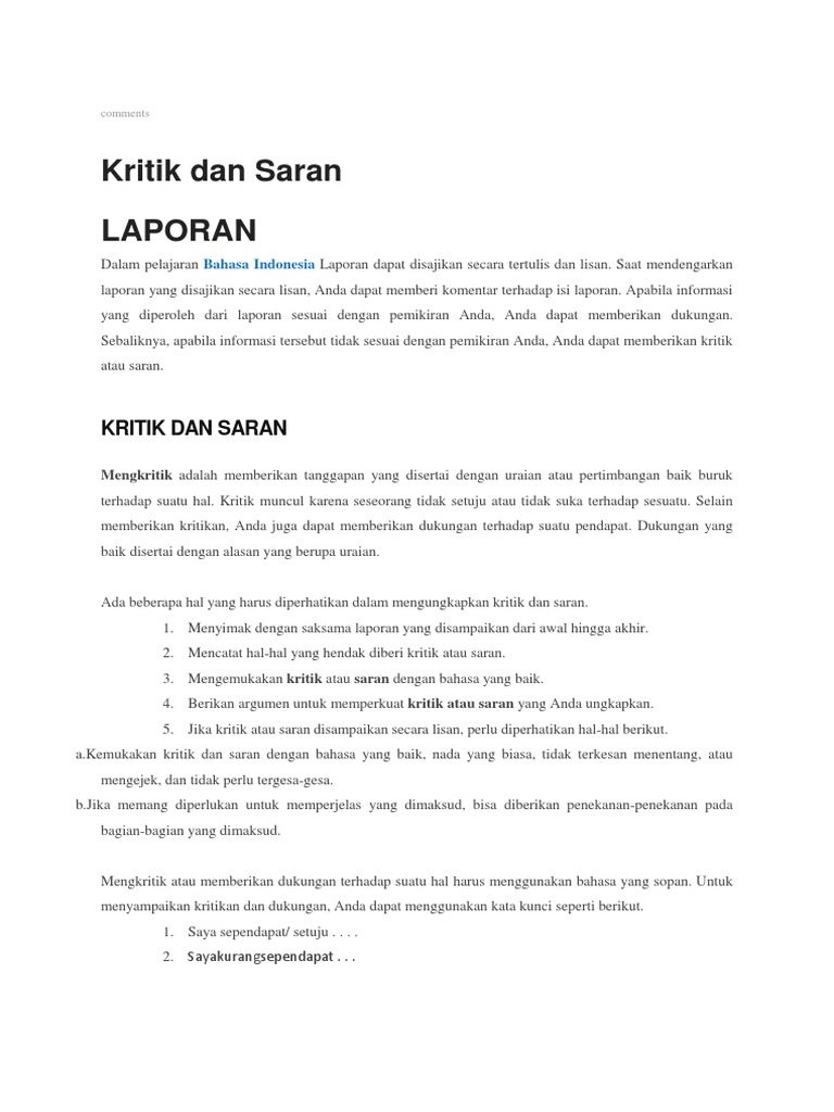 Kritik Saran Laporan Soal