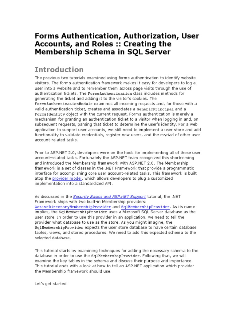 SQL Server Membership Schema Setup | PDF