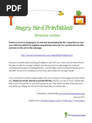 Angry Birds Printable Pack Preschool