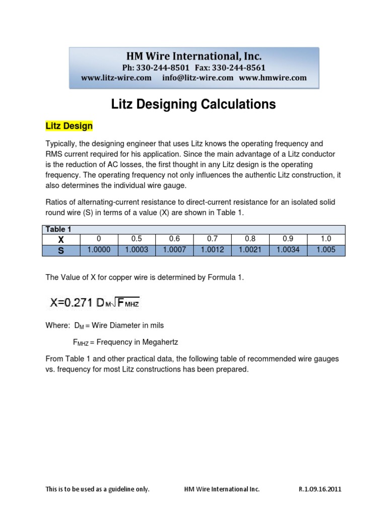 Guidelines for Designing Litz Wire Constructions for Various ...
