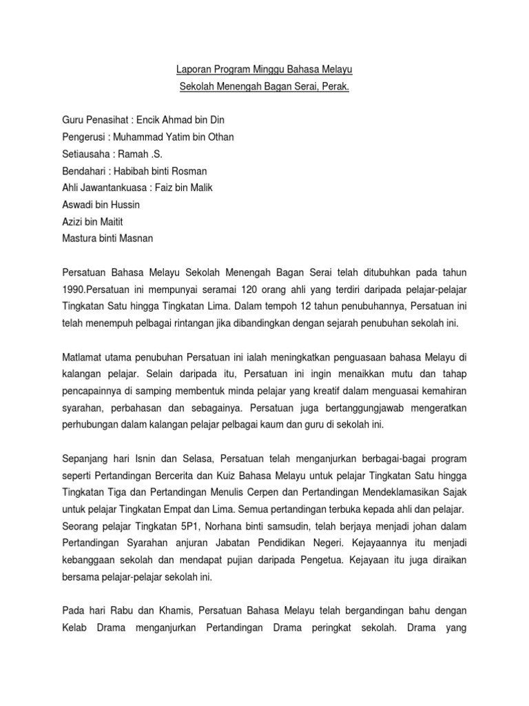 Laporan Program Minggu Bahasa Melayu Pdf