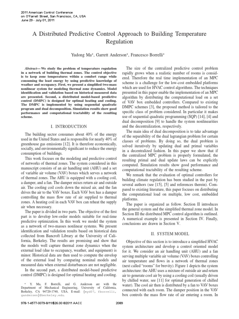 A Distributed Predictive Control Approach To Building Temperature ...