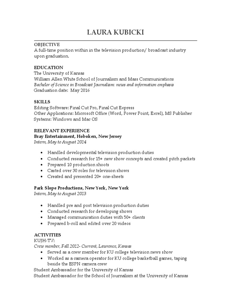 Broadcast Journalism Graduate Resume | PDF | Career & Growth