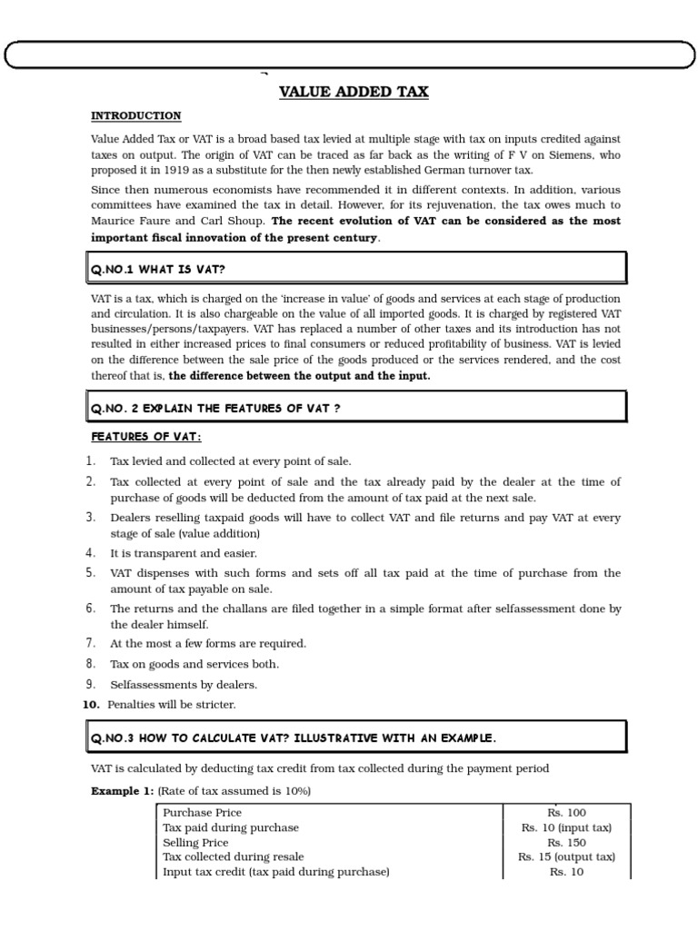 An Analysis Of Value Added Tax Vat In India Calculating Vat