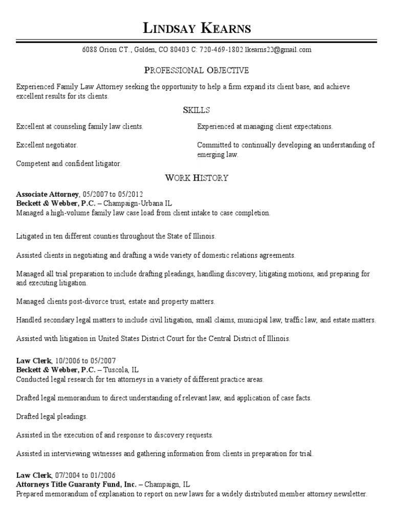 Lindsay Kearns Resume PDF Lawyer Brief (Law)