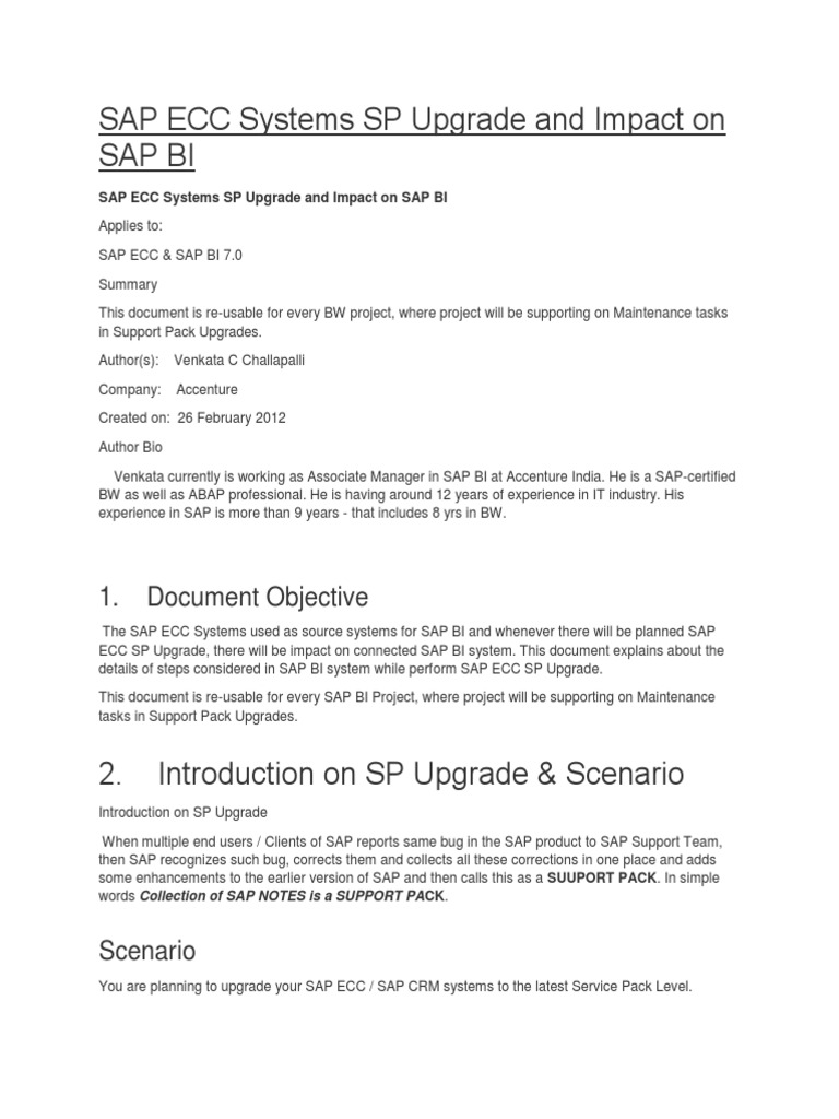 ECC SP Upgrade Impact on SAP BI | PDF | Database Transaction | Computer ...
