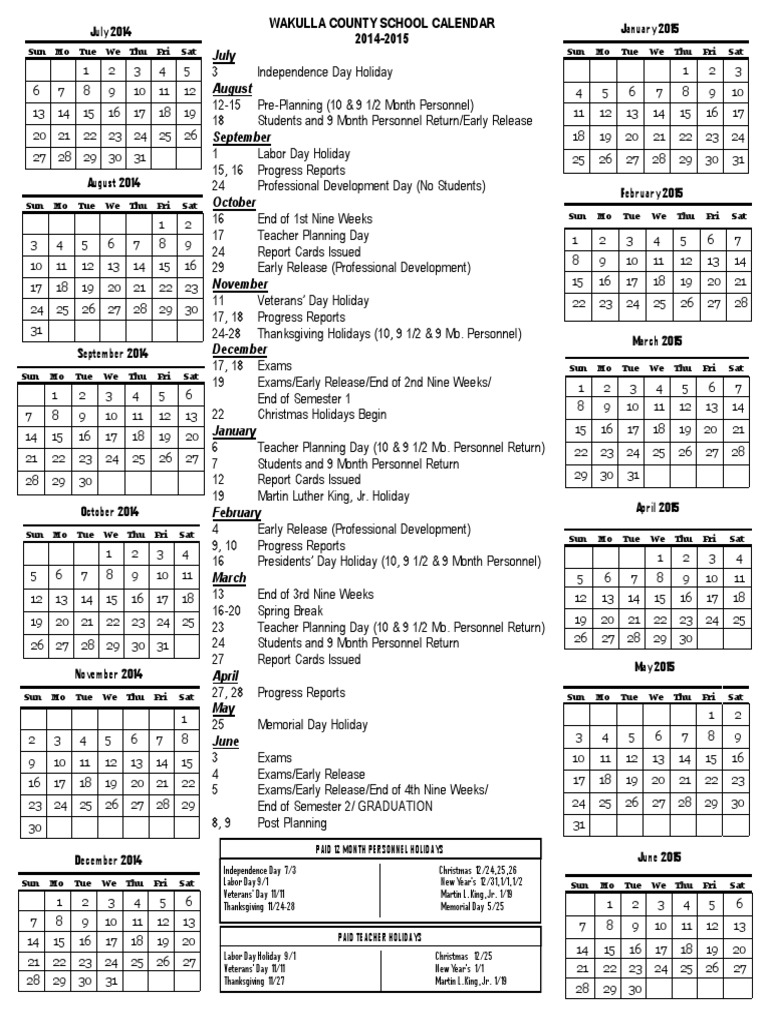Wakulla County School Calendar | PDF | Academic Term | Traditions