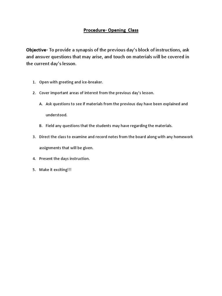 Opening Class Procedure Guide | PDF | Self-Improvement | Science ...