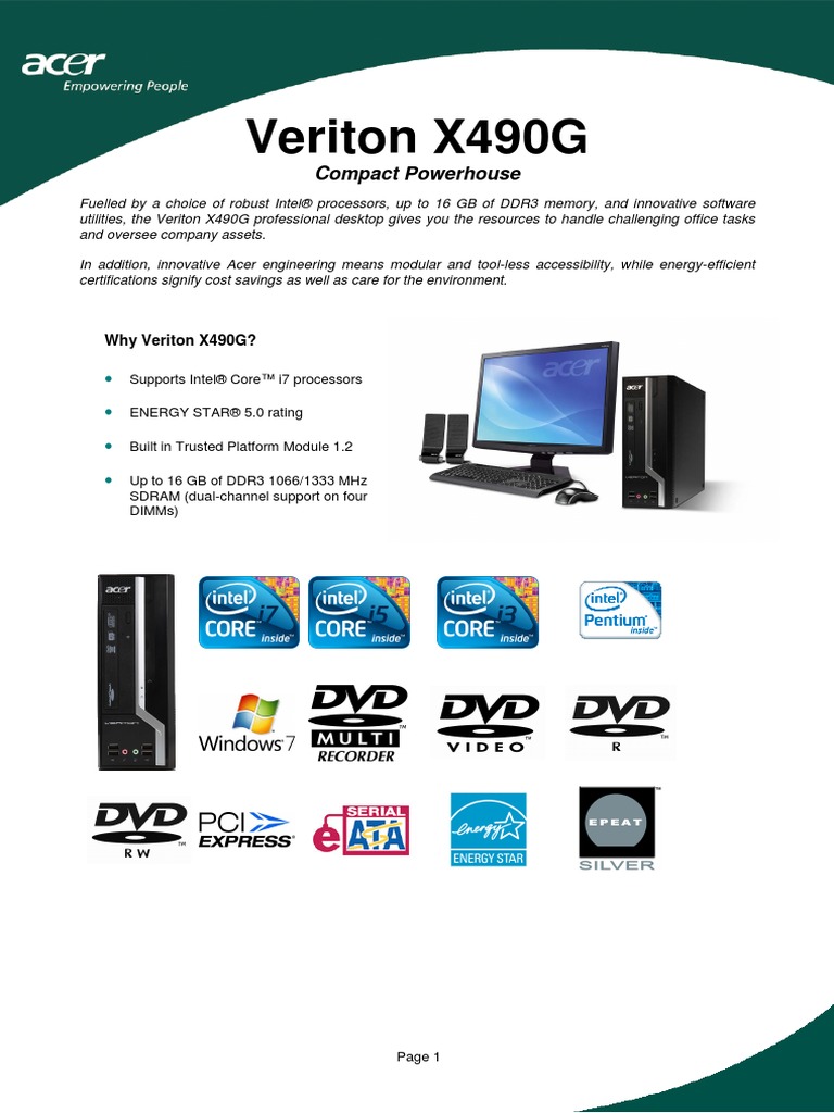 Acer Veriton X490G | PDF | Electronics | Computer Engineering