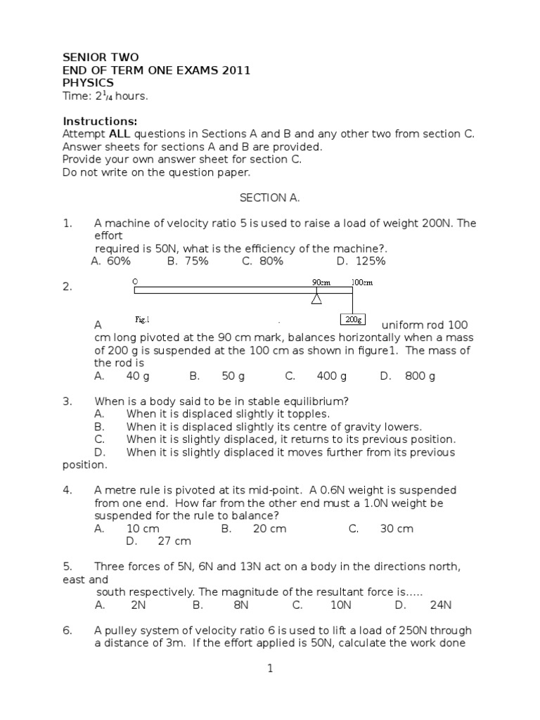 Senior Two Physics 2011 | PDF | Physical Sciences | Physics