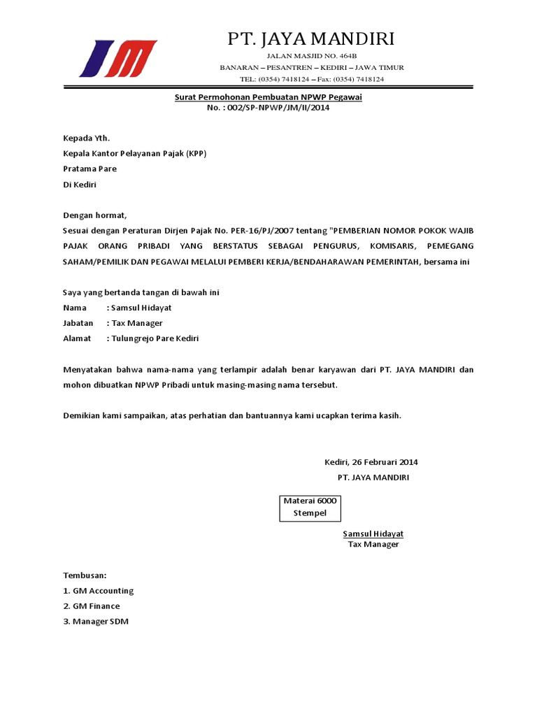 Contoh Surat Permohonan Menebang Pokok