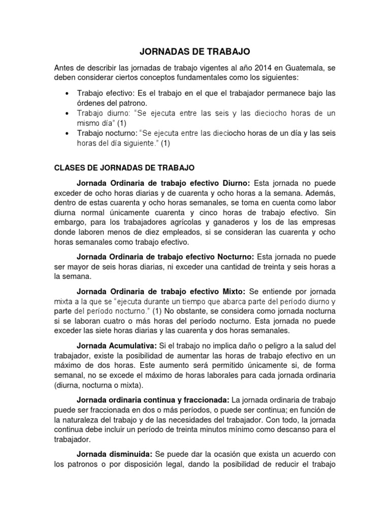 Tipos de Jornadas Laborales en Guatemala | PDF | Tiempo de trabajo ...
