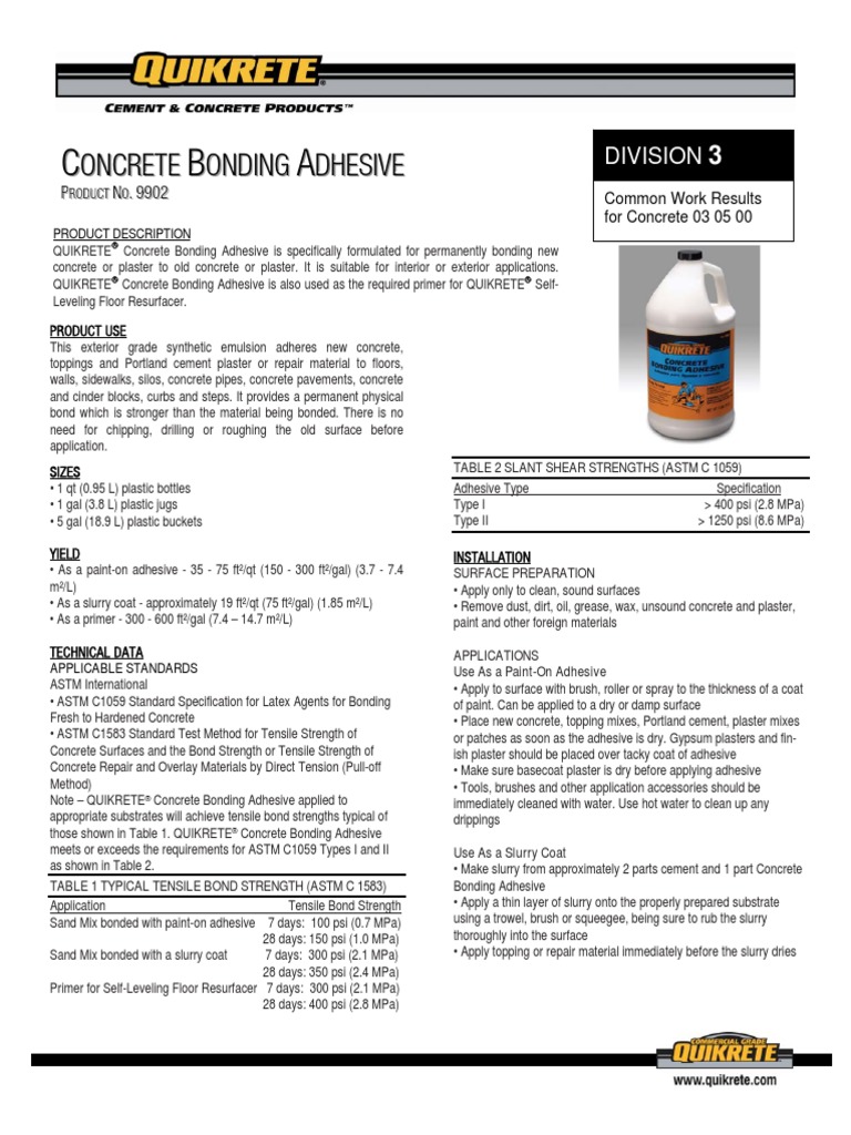 Data Sheet Concrete Bonding Adhesive 9902 Adhesive Plaster