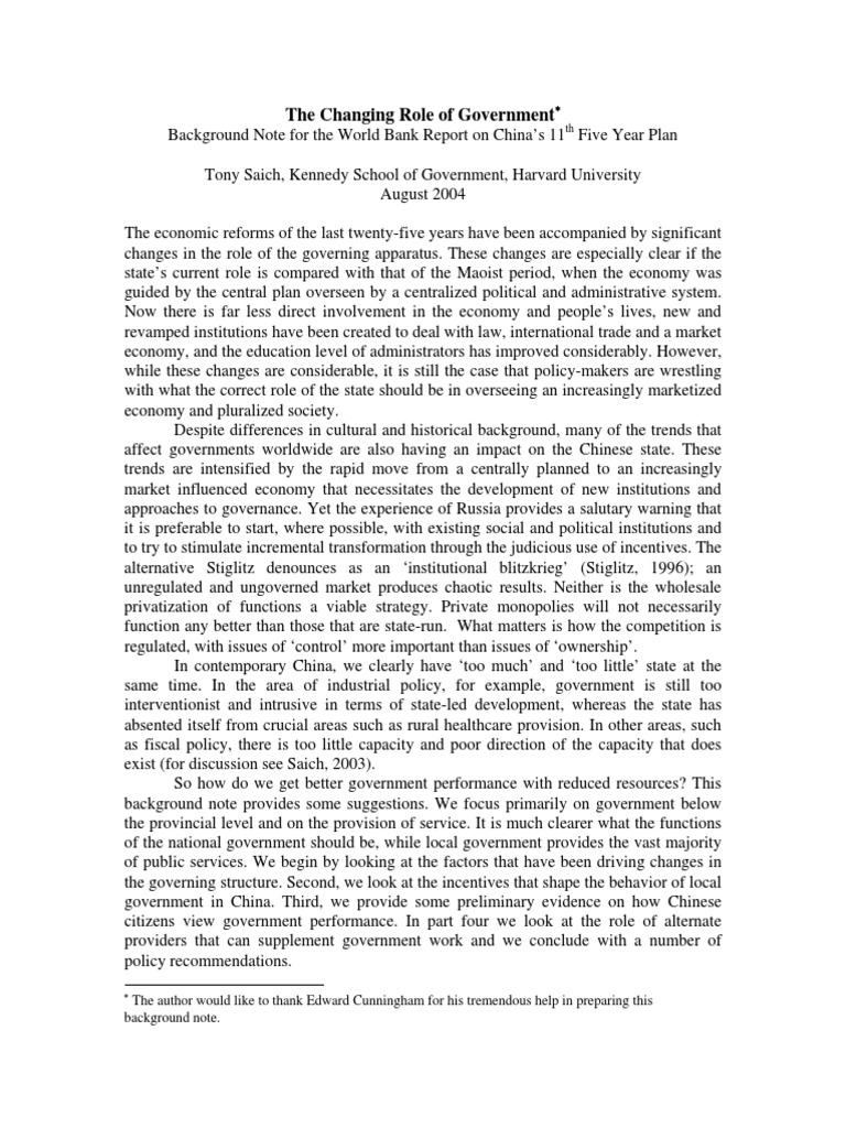 The Changing Role of Government | PDF | Non Governmental Organization ...