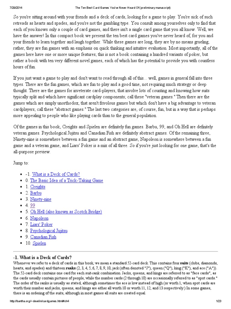 The Ten Best Card Games You'Ve Never Heard of (Preliminary Manuscript