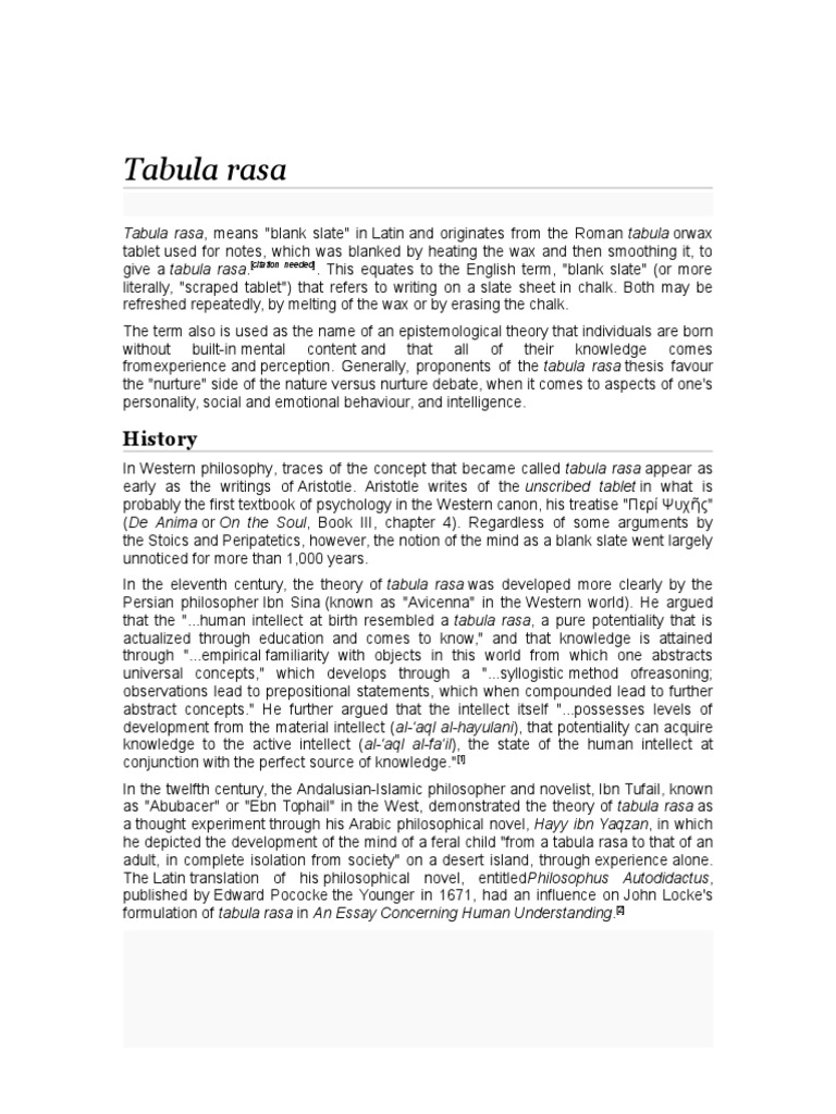 Tabula Rasa Epistemology Psychological Concepts