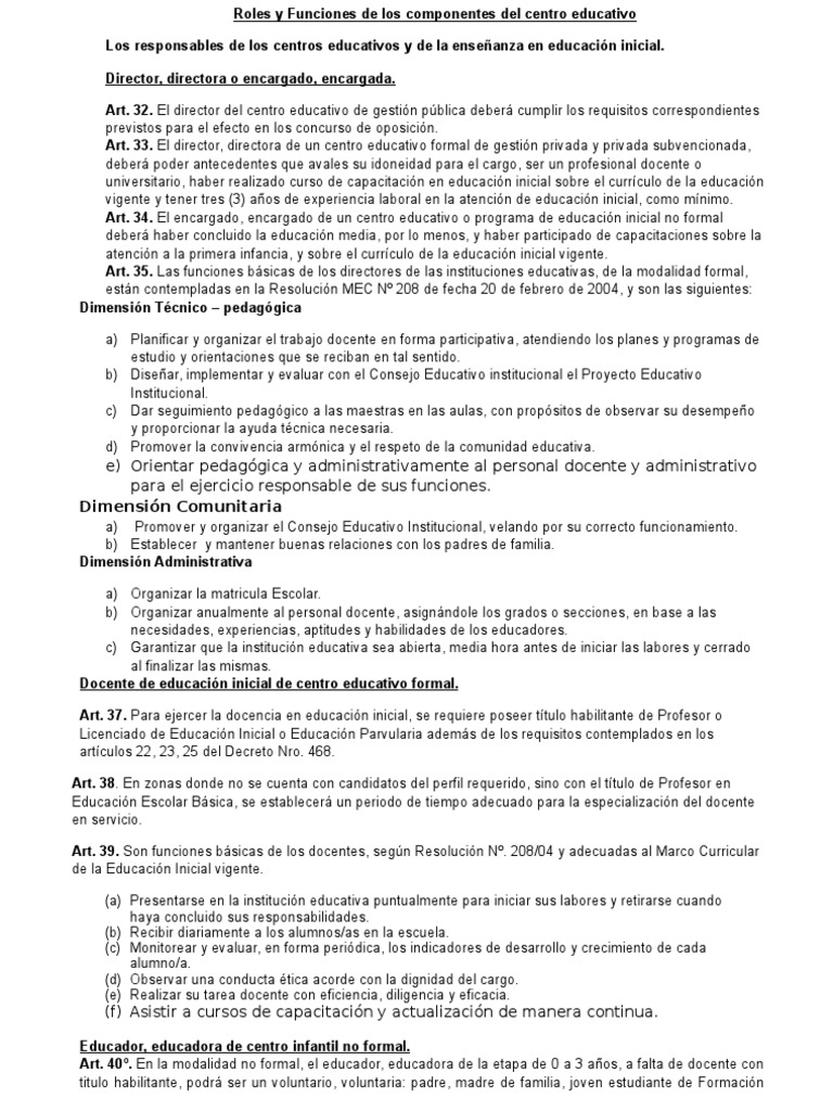 Roles y Funciones en Centros Educativos | PDF | Educación de la primera ...