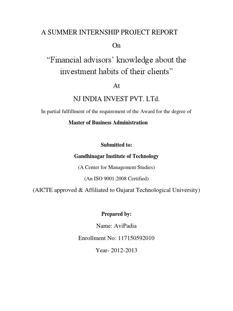 A Summer Internship Project Report On NJ PDF Securities (Finance