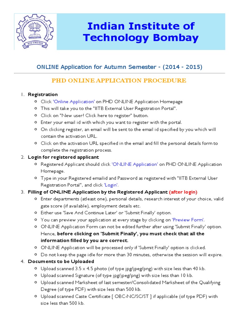 iit bombay phd online application portal