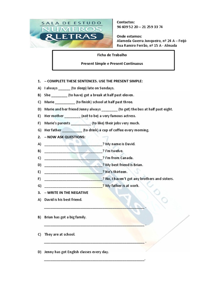 Inglês 6º Ano - Present Simple e Present Continuous | PDF