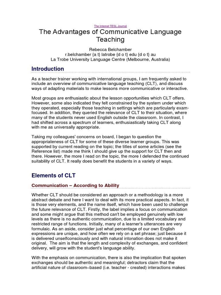Benefits of Communicative Language Teaching | PDF