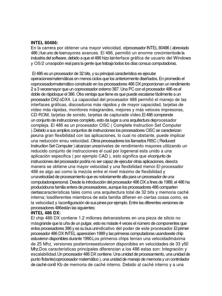 Avances del procesador Intel 80486 | PDF | Microprocesador | Hertz