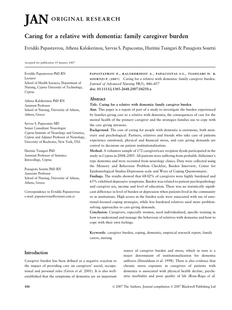 Caring For A Relative With Dementia: Family Caregiver Burden | PDF ...