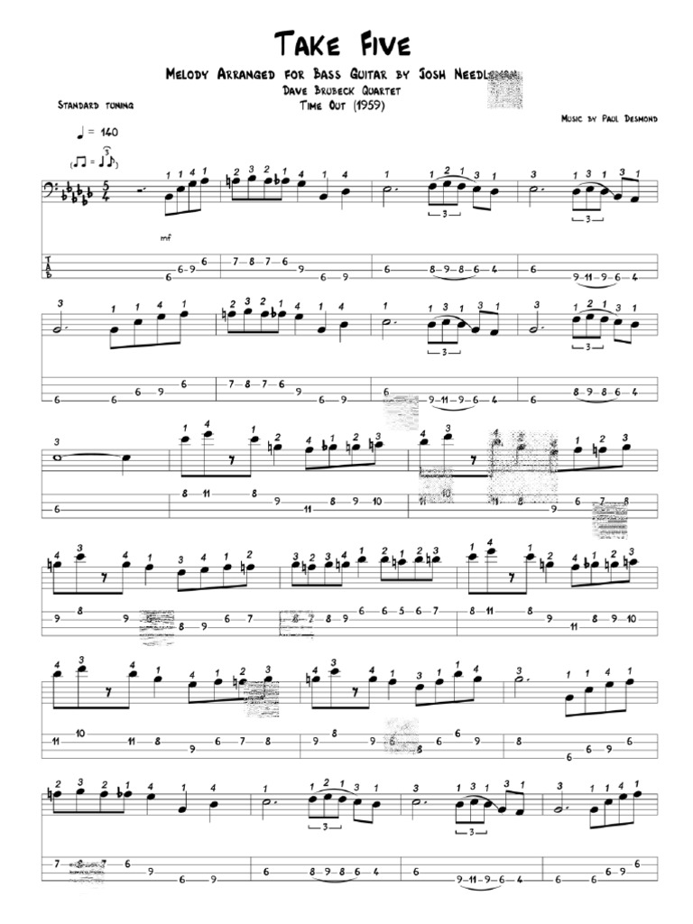 Take Five Bass Melody Bass Transcription