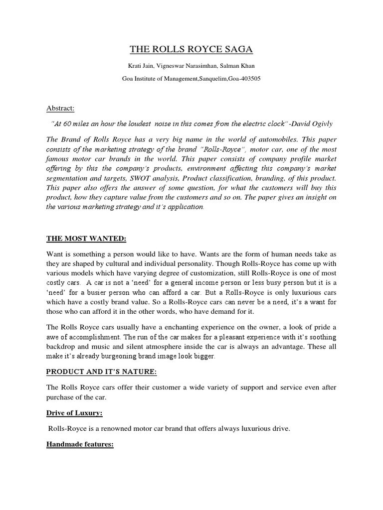 The Rolls Royce Saga PDF Market Segmentation Brand