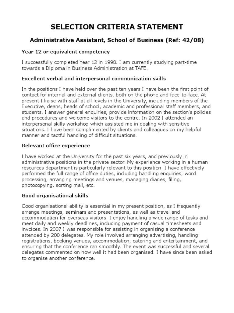 Selection Criteria for Admin Assistant Role | PDF | Computing ...