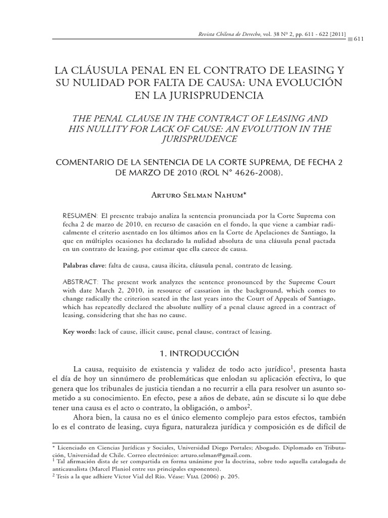 Cláusula Penal Contrato Leasing Arrendamiento Caso de ley