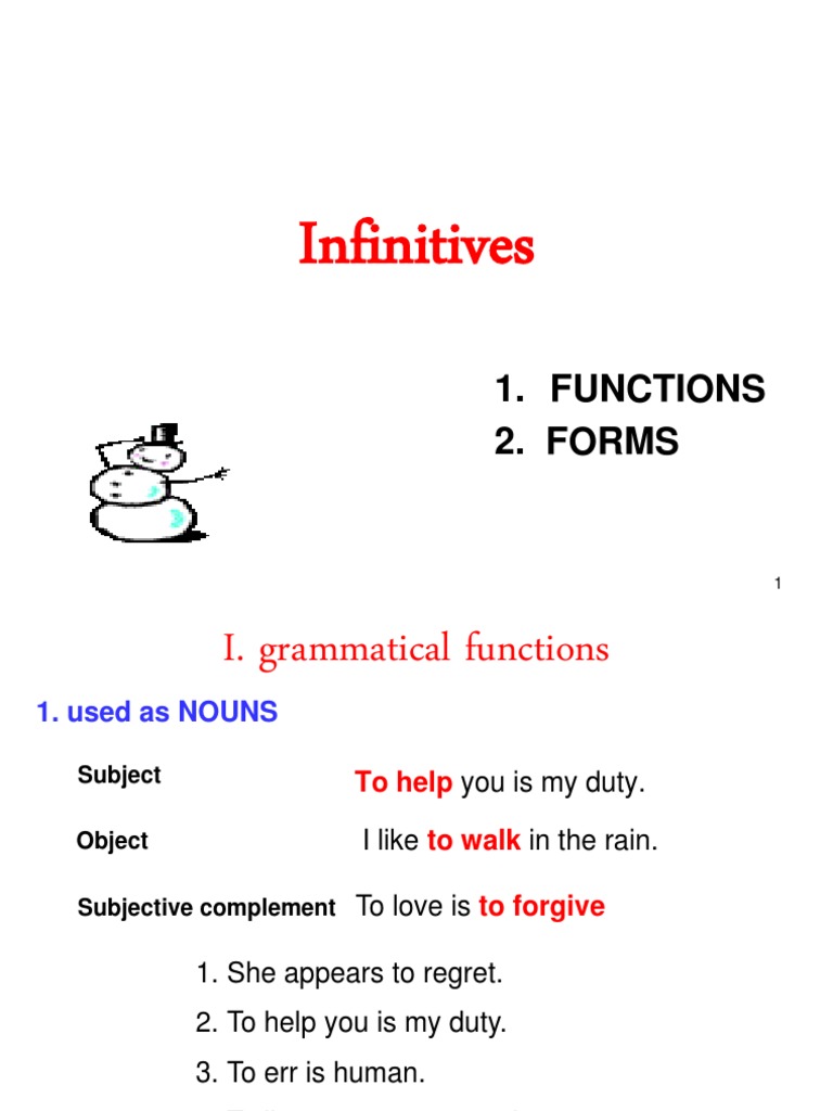 Infinitives: 1. Functions 2. Forms | PDF