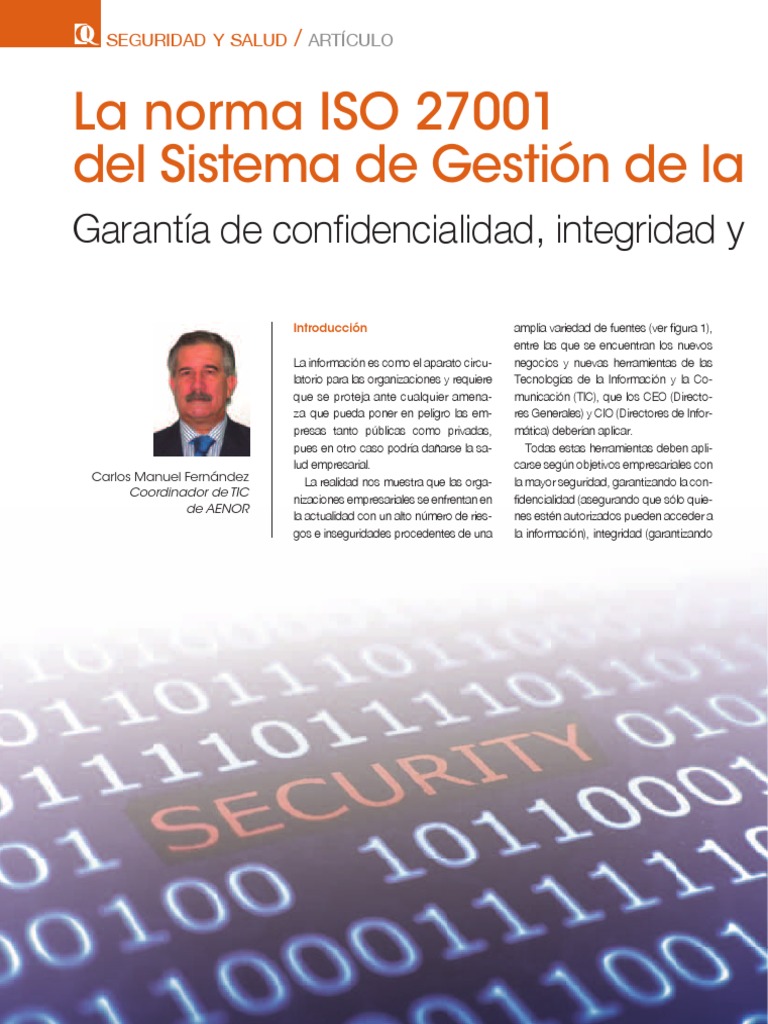La Norma ISO 27001 Del Sistema de Gestión de La Seguridad de ...