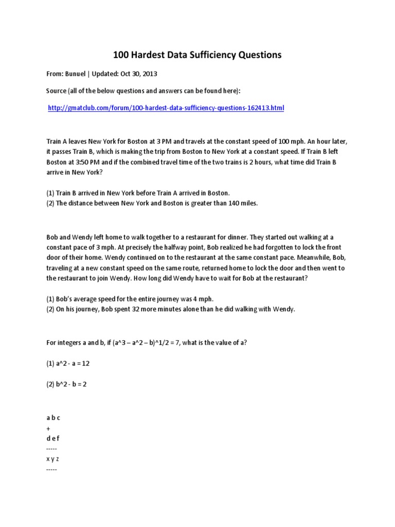 GMAT Club 100 Hardest DS | PDF | Fraction (Mathematics