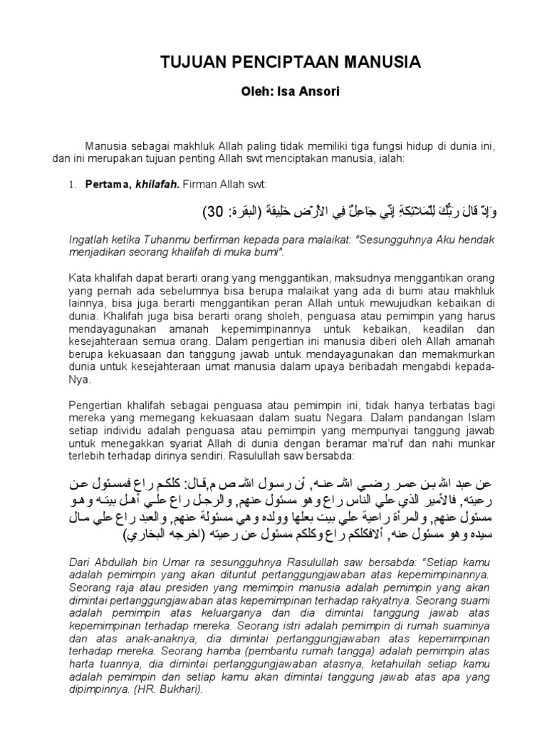 Tujuan Penciptaan Manusia Pdf