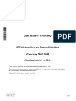 Data Sheet For Chemistry: GCE Advanced Level and Advanced Subsidiary