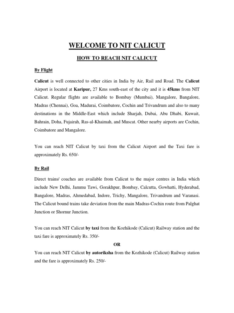 How to Reach NIT Calicut | PDF | Bus | Rail Transport