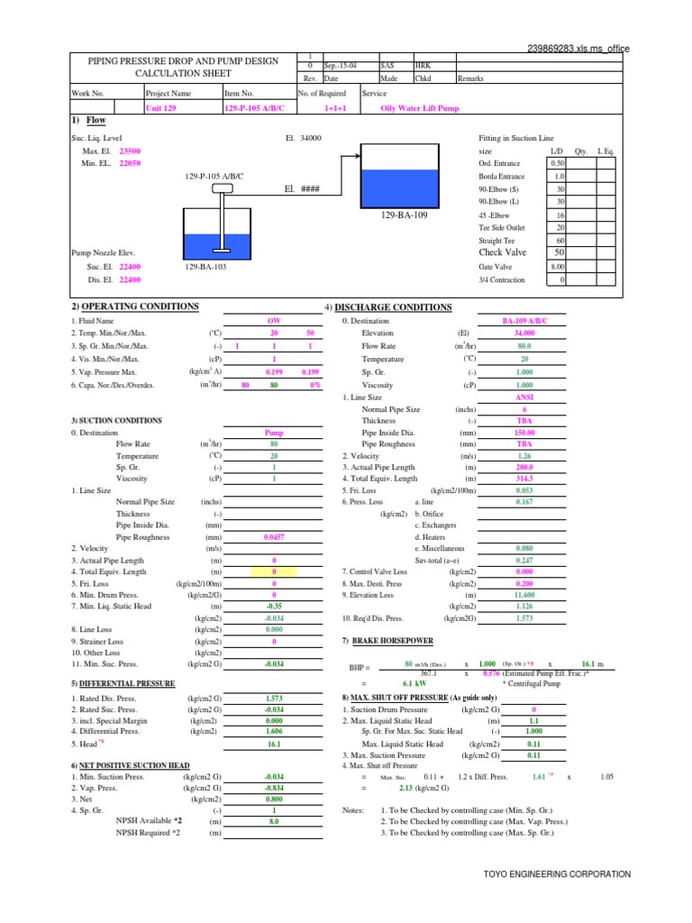 1) Flow 239869283.xls.ms_office Piping Pressure Drop And Pump Design