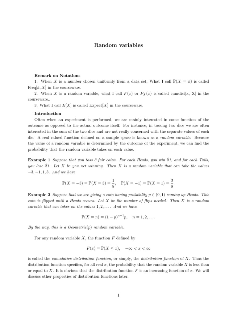 Understanding Discrete Random Variables | PDF | Variance | Probability ...