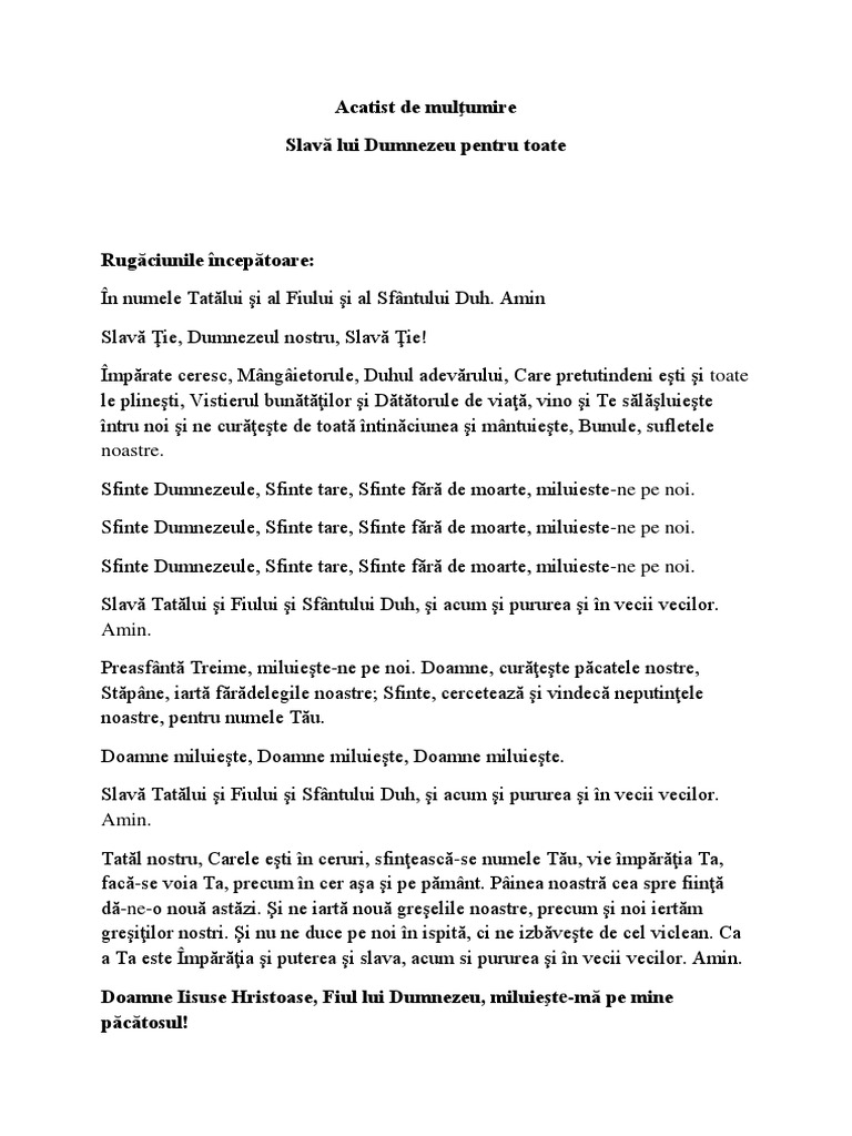Acatistul De Multumire Marian Moise Acatist de Mulţumire | PDF