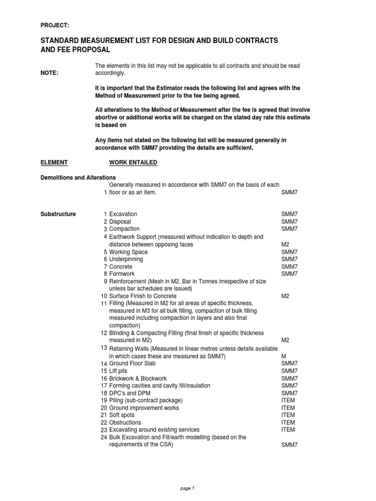 SMM7 Measurement List for Contracts | PDF | Wall | Framing (Construction)