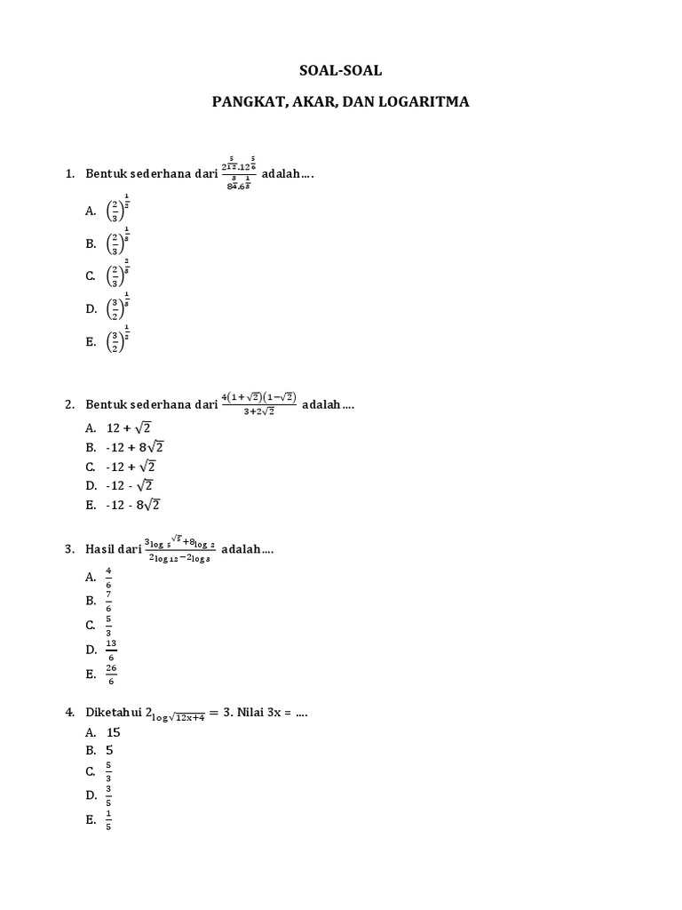 Contoh Soal Logaritma Kelas 10