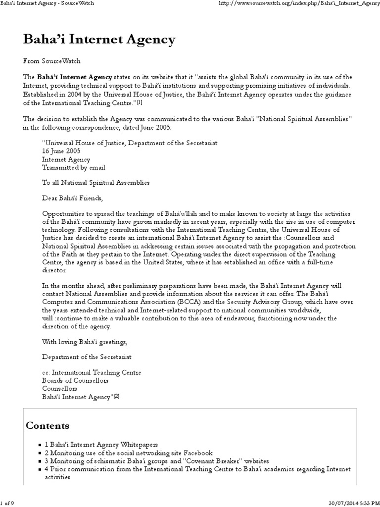 Baha’i Internet Agency Overview | PDF | Bahá'í Faith | Internet