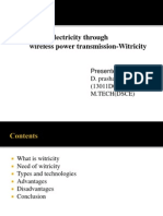 Electricity Through Wireless Power Transmission-Witricity: Presented by D. Prashanth Kumar (13011D0610) M.Tech (Dsce)