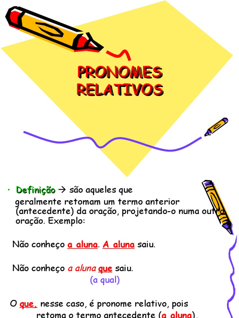 Pronomes relativos  Pronomes relativos, Pronomes, Portugues para