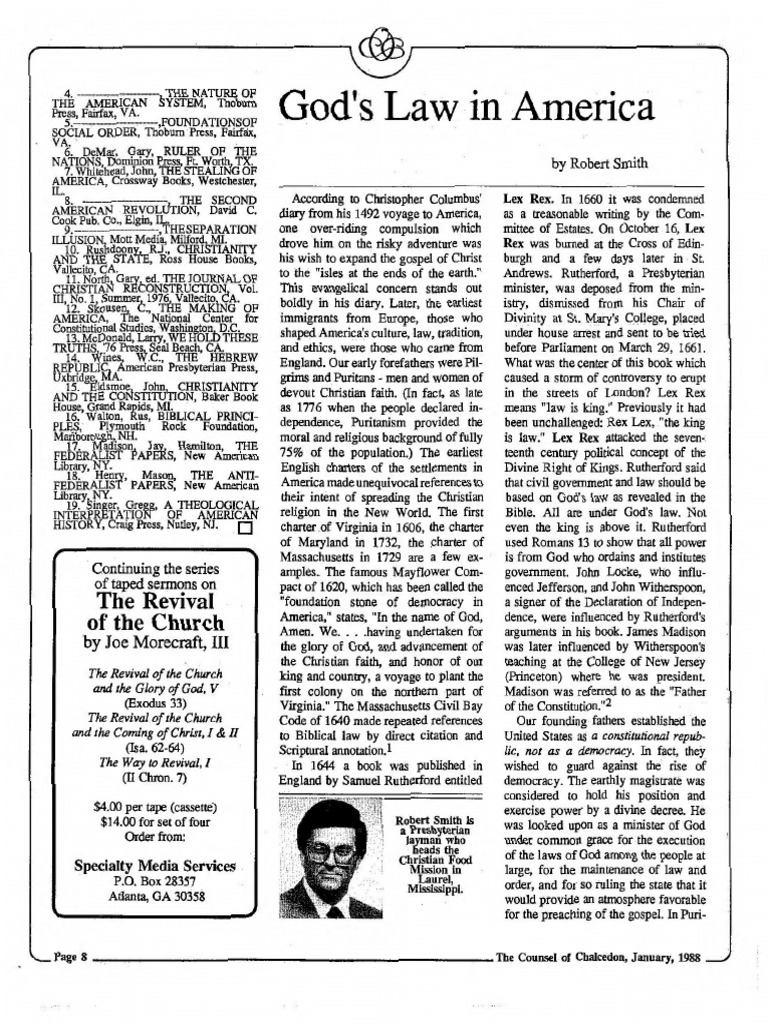 1988 Issue 1 God's Law in America Counsel of Chalcedon PDF